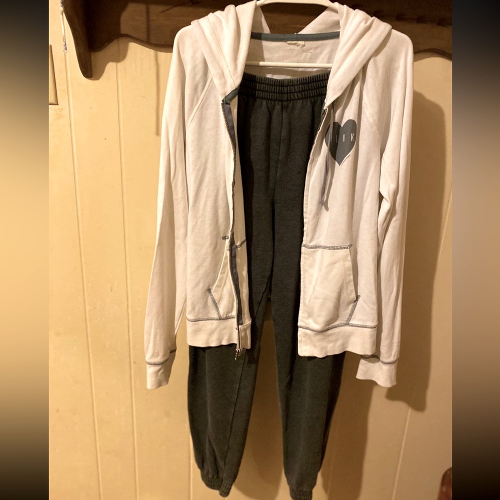 PINK Victoria Secret zip up hoodie with joggers. Both size medium.  Bin 1